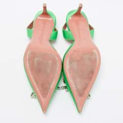 Amina Muaddi Green Satin Rosie Slingback Sandals Size 38