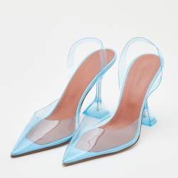 Pre Owned Amina Muaddi Light Blue PVC Holli Glass Slingback Sandals Size 40
