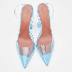 Pre Owned Amina Muaddi Light Blue PVC Holli Glass Slingback Sandals Size 40