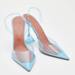 Pre Owned Amina Muaddi Light Blue PVC Holli Glass Slingback Sandals Size 40