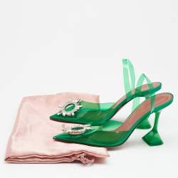 Pre Owned Amina Muaddi Green PVC Begum Crystal Embellished Slingback Sandals 38.5