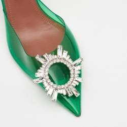 Pre Owned Amina Muaddi Green PVC Begum Crystal Embellished Slingback Sandals 38.5
