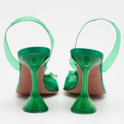 Pre Owned Amina Muaddi Green PVC Begum Crystal Embellished Slingback Sandals 38.5