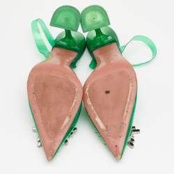 Pre Owned Amina Muaddi Green PVC Begum Crystal Embellished Slingback Sandals 38.5