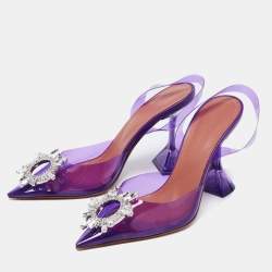 Pre Owned Amina Muaddi Purple PVC Begum Slingback Sandals Size 36