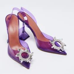 Pre Owned Amina Muaddi Purple PVC Begum Slingback Sandals Size 36