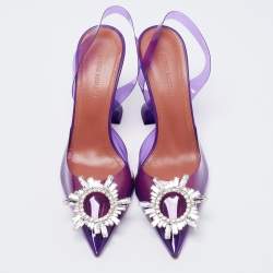 Pre Owned Amina Muaddi Purple PVC Begum Slingback Sandals Size 36