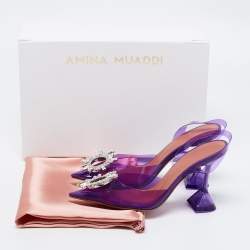 Pre Owned Amina Muaddi Purple PVC Begum Slingback Sandals Size 36