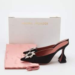 Amina Muaddi Black Satin Begum Embellished Mules Size 40