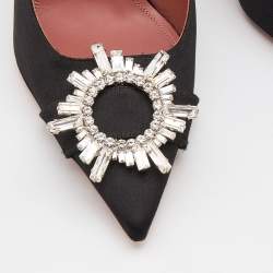 Amina Muaddi Black Satin Begum Embellished Mules Size 40