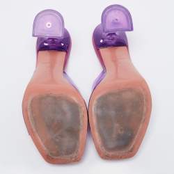 Amina Muaddi Purple PVC Open Toe Pedestal Heel Lupita Mules Size 39