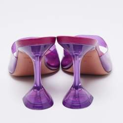 Amina Muaddi Purple PVC Open Toe Pedestal Heel Lupita Mules Size 39