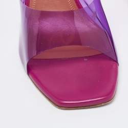 Amina Muaddi Purple PVC Open Toe Pedestal Heel Lupita Mules Size 39