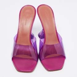 Amina Muaddi Purple PVC Open Toe Pedestal Heel Lupita Mules Size 39