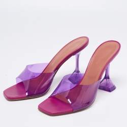 Amina Muaddi Purple PVC Open Toe Pedestal Heel Lupita Mules Size 39