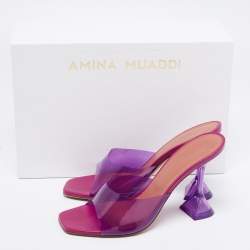 Amina Muaddi Purple PVC Open Toe Pedestal Heel Lupita Mules Size 39