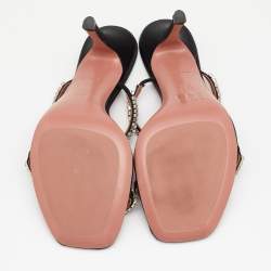Amina Muaddi Black Satin Crystal Embellished Glida Slide Sandals Size 40