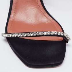 Pre Owned Amina Muaddi Black Satin Crystal Embellished Gilda Slide Sandals Size 38.5