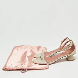 Pre Owned Amina Muaddi Beige Canvas, PVC and Crystal Embellished Suede Oya Ankle Strap Sandals Size 37