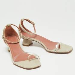 Pre Owned Amina Muaddi Beige Canvas, PVC and Crystal Embellished Suede Oya Ankle Strap Sandals Size 37
