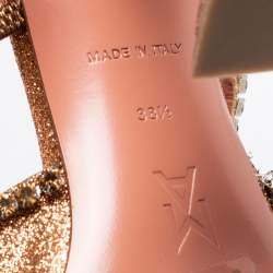 Pre Owned Amina Muaddi Rust Orange Glitter Crystal Embellished Gilda Mules Size 38.5