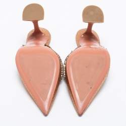 Pre Owned Amina Muaddi Rust Orange Glitter Crystal Embellished Gilda Mules Size 38.5