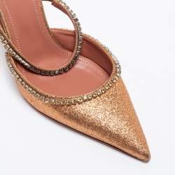 Pre Owned Amina Muaddi Rust Orange Glitter Crystal Embellished Gilda Mules Size 38.5