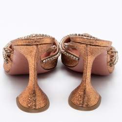 Pre Owned Amina Muaddi Rust Orange Glitter Crystal Embellished Gilda Mules Size 38.5