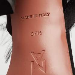 Pre Owned Amina Muaddi Black Crystal Embellished Satin and Feather Adwoa Slingback Sandals Size 37.5