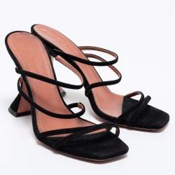 Pre Owned Amina Muaddi Black Suede Naima Slide Sandals Size 37.5