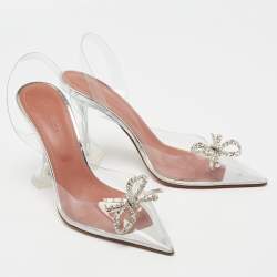 Pre Owned Amina Muaddi Silver PVC Rosie Slingback Pumps Size 40 