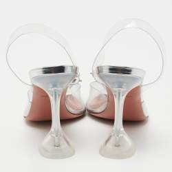 Pre Owned Amina Muaddi Silver PVC Rosie Slingback Pumps Size 40 