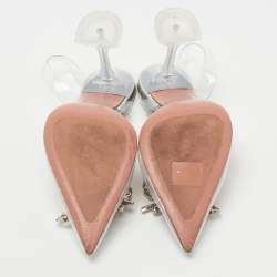 Pre Owned Amina Muaddi Silver PVC Rosie Slingback Pumps Size 40 