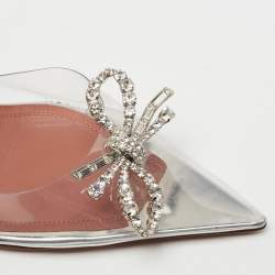 Pre Owned Amina Muaddi Silver PVC Rosie Slingback Pumps Size 40 