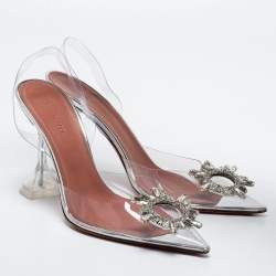 Pre Owned Amina Muaddi Transparent PVC Begum Slingback Pumps Size 40