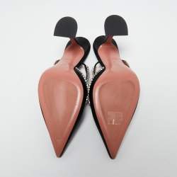 Pre Owned Amina Muaddi Black Satin Gilda Mules Size 41