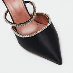 Pre Owned Amina Muaddi Black Satin Gilda Mules Size 41