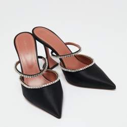 Pre Owned Amina Muaddi Black Satin Gilda Mules Size 41