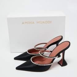 Pre Owned Amina Muaddi Black Satin Gilda Mules Size 41