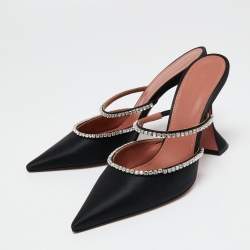 Pre Owned Amina Muaddi Black Satin Gilda Mules Size 41