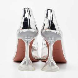 Pre Owned Amina Muaddi Silver/Transperent PVC and Leather Begum Pumps Size 37
