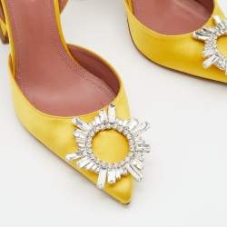 Amina Muaddi Yellow Satin Begum Crystal Embellished Slingback Pumps Size 36