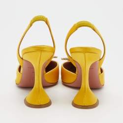 Amina Muaddi Yellow Satin Begum Crystal Embellished Slingback Pumps Size 36