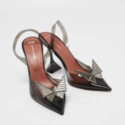 Pre Owned Amina Muaddi x AWGE Phoenix Black Crystal Embellished PVC Slingback Pumps Size 40