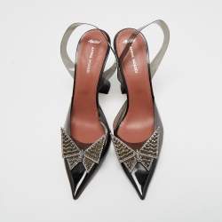 Pre Owned Amina Muaddi x AWGE Phoenix Black Crystal Embellished PVC Slingback Pumps Size 40
