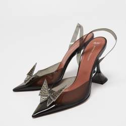 Pre Owned Amina Muaddi x AWGE Phoenix Black Crystal Embellished PVC Slingback Pumps Size 40