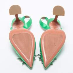 Amina Muaddi Green Satin Begum Slingback Pumps Size 39.5