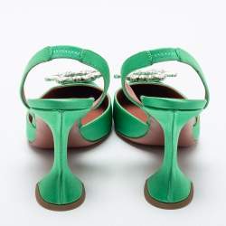 Amina Muaddi Green Satin Begum Slingback Pumps Size 39.5