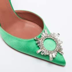 Amina Muaddi Green Satin Begum Slingback Pumps Size 39.5