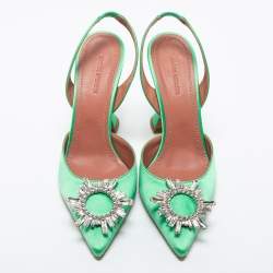 Amina Muaddi Green Satin Begum Slingback Pumps Size 39.5